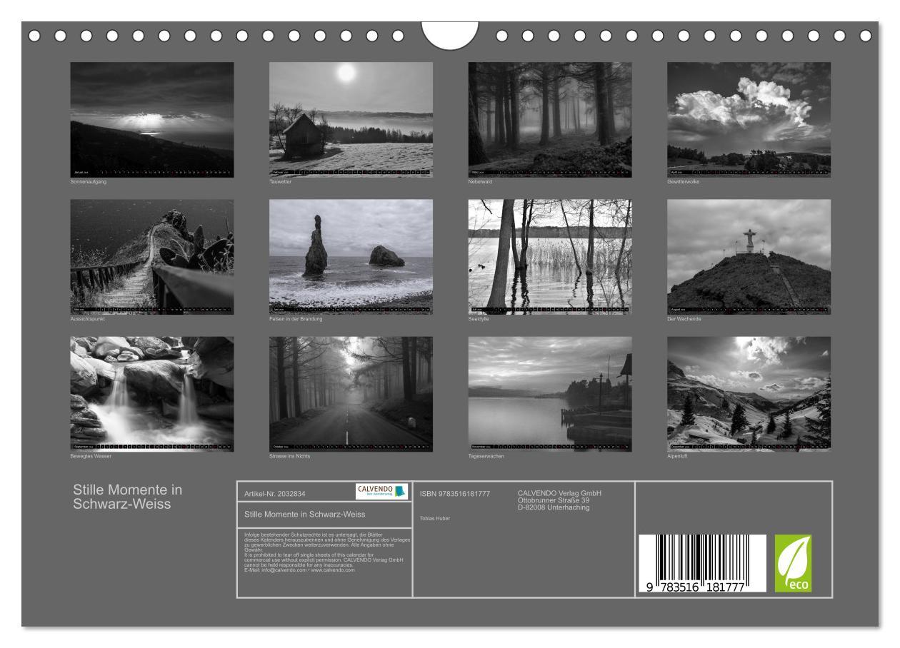Beispielinhalt (Bild) Stille Momente in Schwarz-Weiss (Wandkalender 2026 DIN A4 quer), CALVENDO Monatskalender