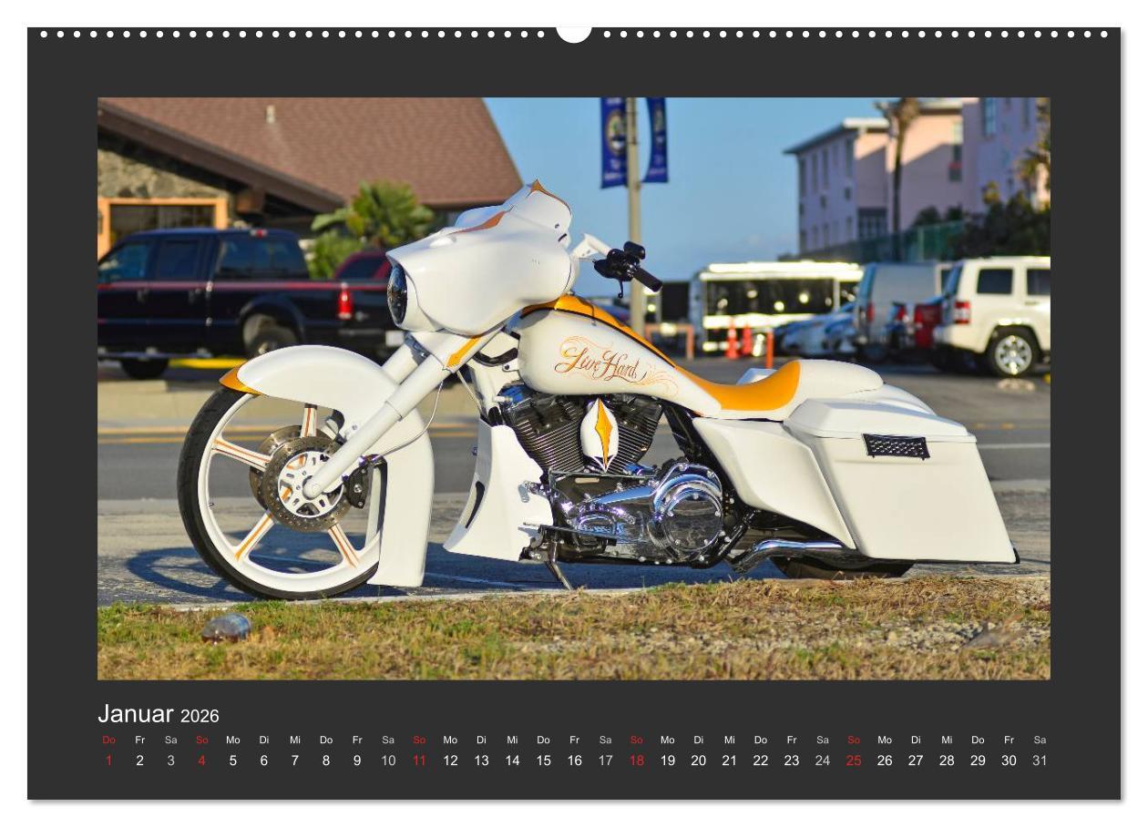 Beispielinhalt (Bild) BEST OF HARLEY-DAVIDSON BAGGER-STYLE (Wandkalender 2026 DIN A2 quer), CALVENDO Monatskalender