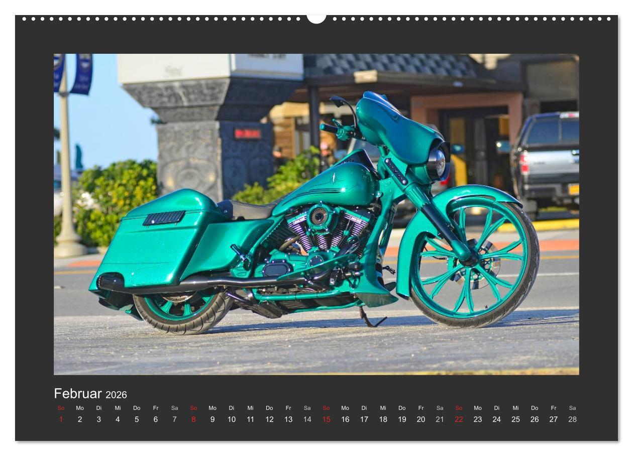 Beispielinhalt (Bild) BEST OF HARLEY-DAVIDSON BAGGER-STYLE (Wandkalender 2026 DIN A2 quer), CALVENDO Monatskalender