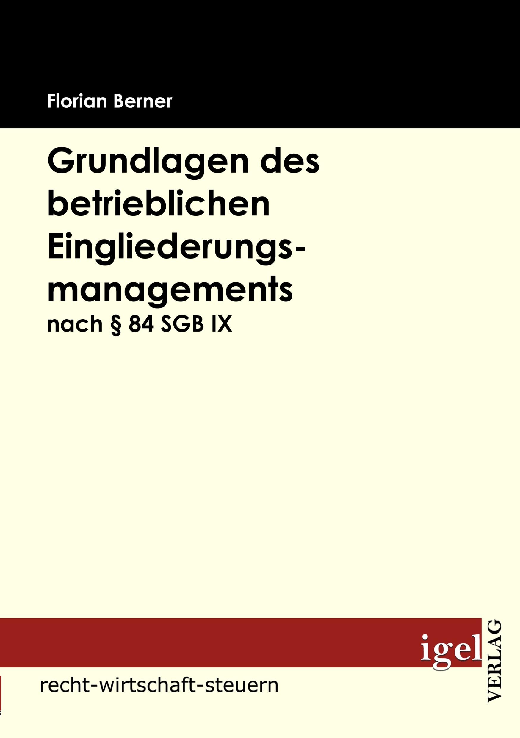 Vorderes Coverbild Grundlagen des betrieblichen Eingliederungsmanagements nach § 84 SGB IX