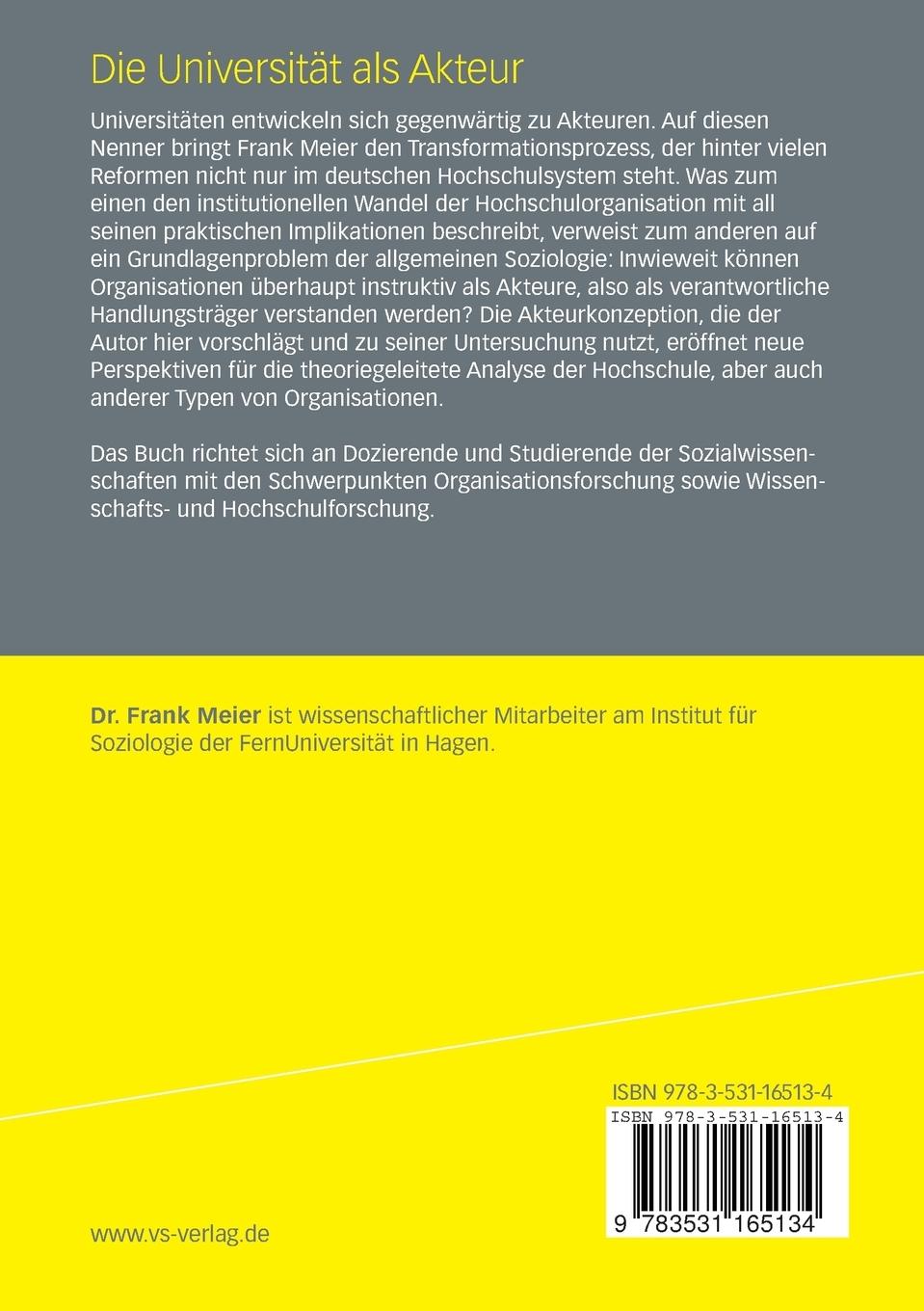 Rückseitencover Die Universität als Akteur