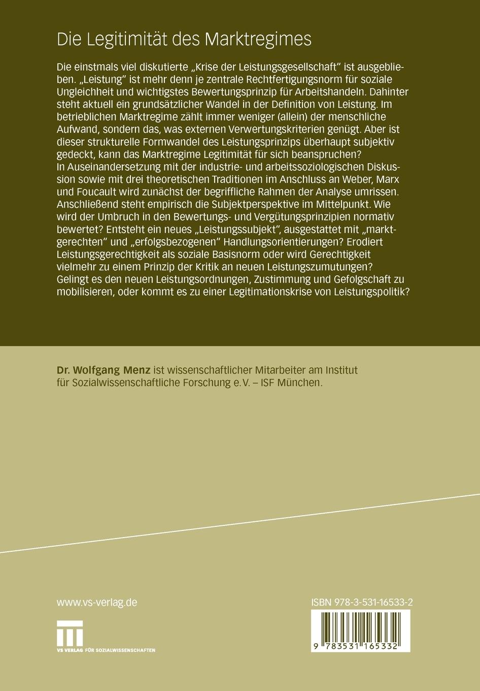 Rückseitencover Die Legitimität des Marktregimes
