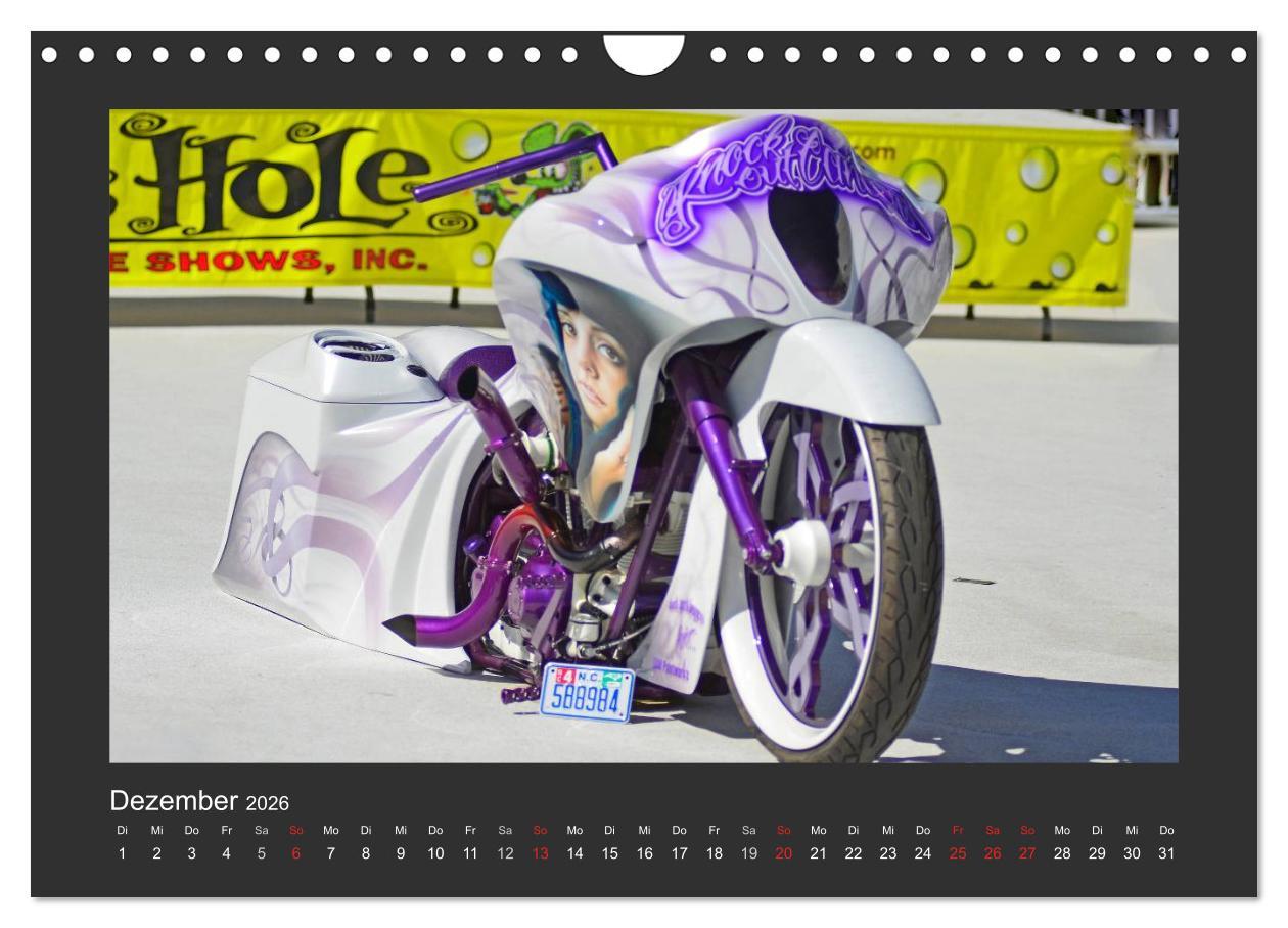 Beispielinhalt (Bild) BEST OF HARLEY-DAVIDSON BAGGER-STYLE (Wandkalender 2026 DIN A4 quer), CALVENDO Monatskalender
