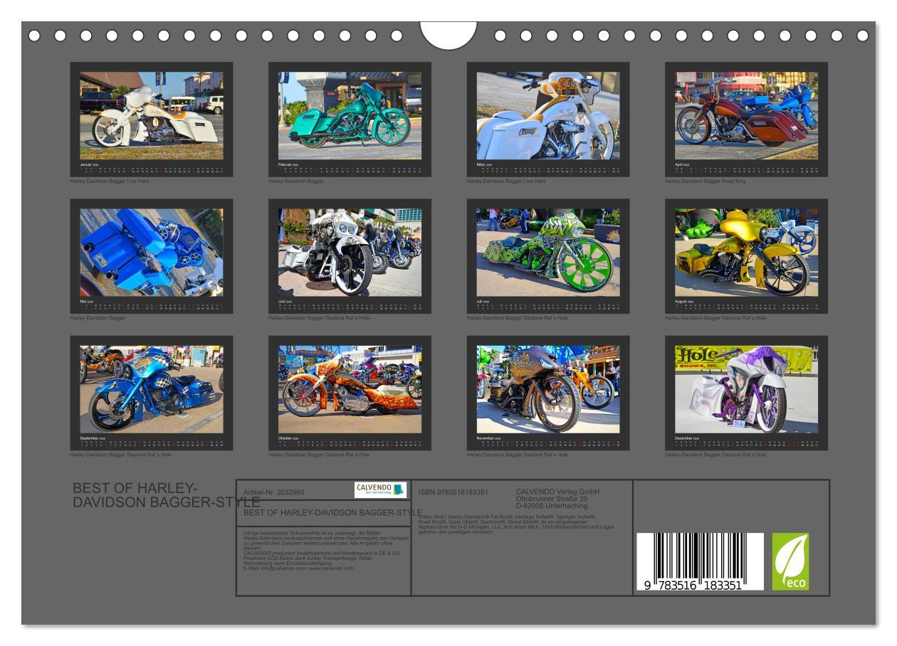 Beispielinhalt (Bild) BEST OF HARLEY-DAVIDSON BAGGER-STYLE (Wandkalender 2026 DIN A4 quer), CALVENDO Monatskalender