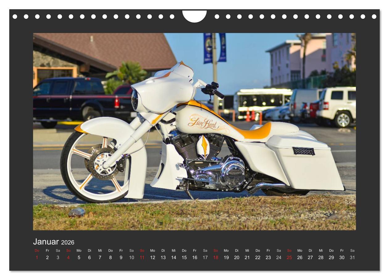 Beispielinhalt (Bild) BEST OF HARLEY-DAVIDSON BAGGER-STYLE (Wandkalender 2026 DIN A4 quer), CALVENDO Monatskalender