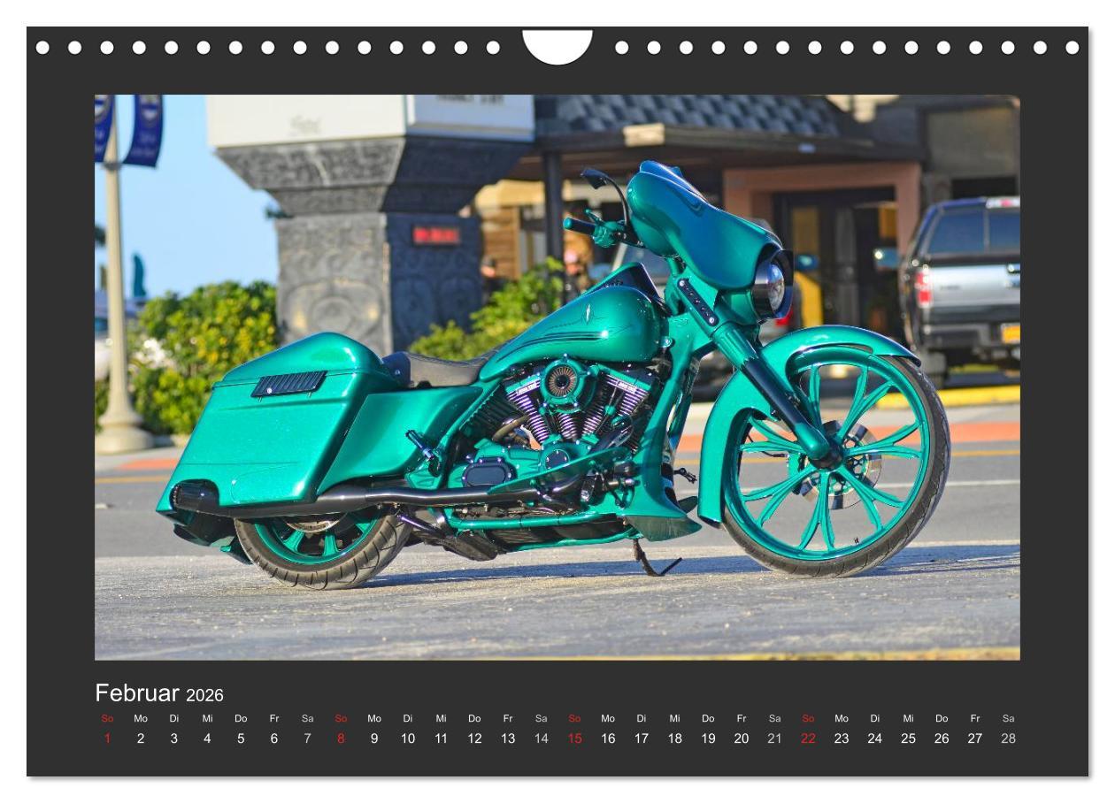 Beispielinhalt (Bild) BEST OF HARLEY-DAVIDSON BAGGER-STYLE (Wandkalender 2026 DIN A4 quer), CALVENDO Monatskalender