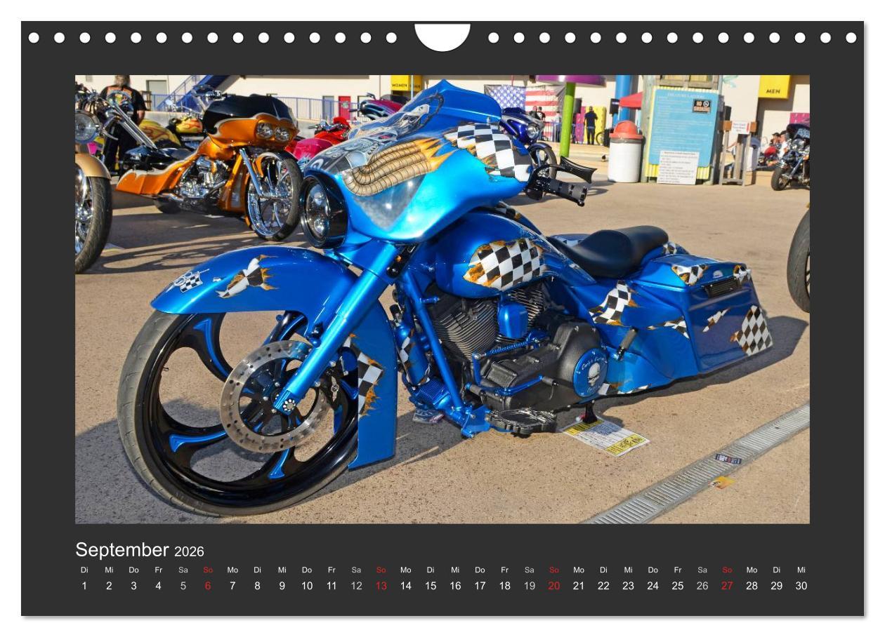 Beispielinhalt (Bild) BEST OF HARLEY-DAVIDSON BAGGER-STYLE (Wandkalender 2026 DIN A4 quer), CALVENDO Monatskalender