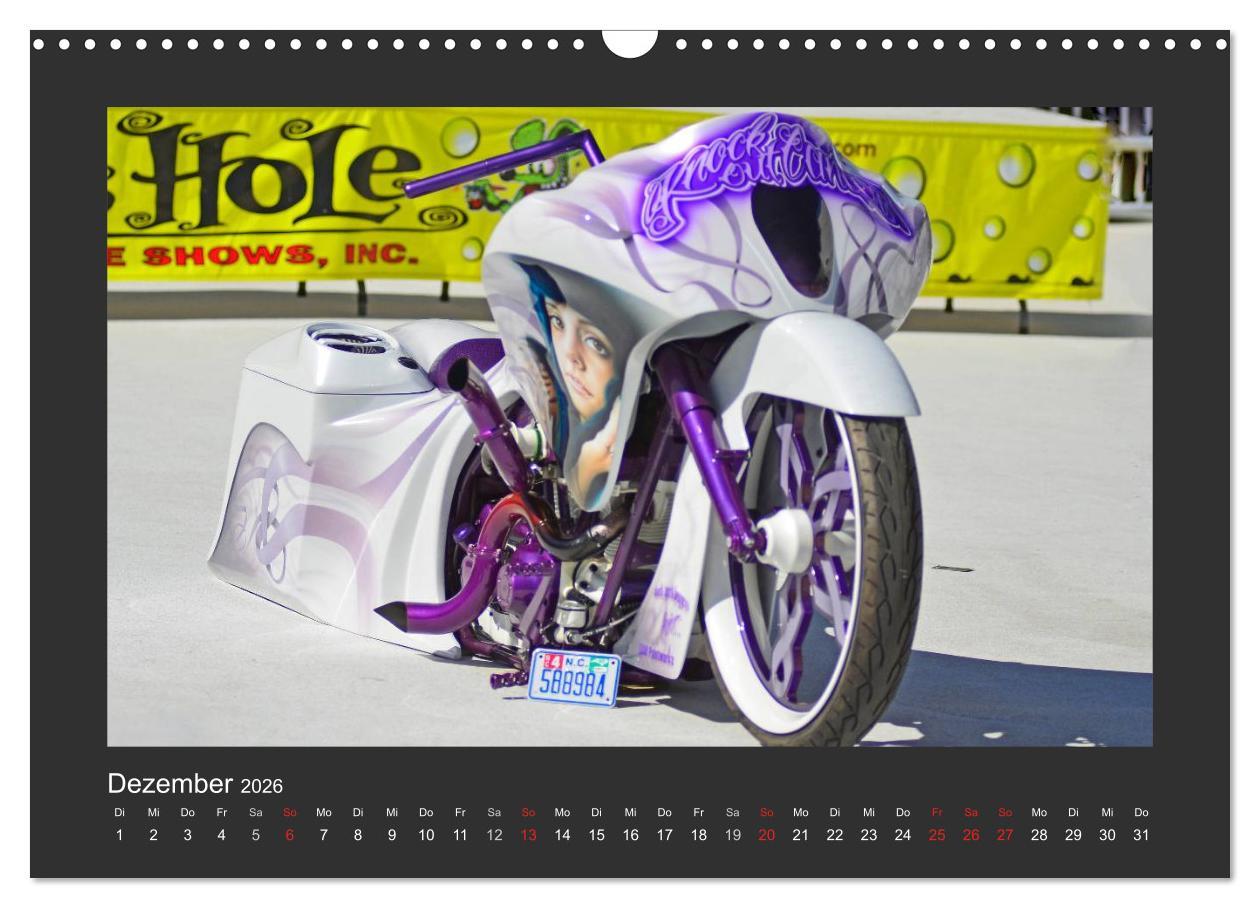 Beispielinhalt (Bild) BEST OF HARLEY-DAVIDSON BAGGER-STYLE (Wandkalender 2026 DIN A3 quer), CALVENDO Monatskalender
