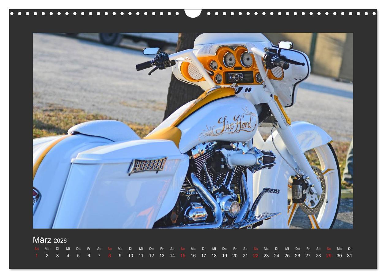 Beispielinhalt (Bild) BEST OF HARLEY-DAVIDSON BAGGER-STYLE (Wandkalender 2026 DIN A3 quer), CALVENDO Monatskalender