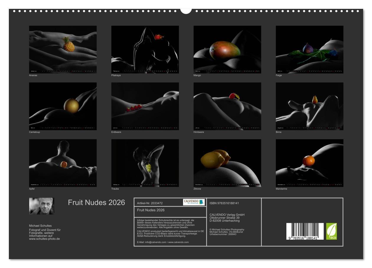 Beispielinhalt (Bild) Fruit Nudes 2026 (hochwertiger Premium Wandkalender 2026 DIN A2 quer), Kunstdruck in Hochglanz