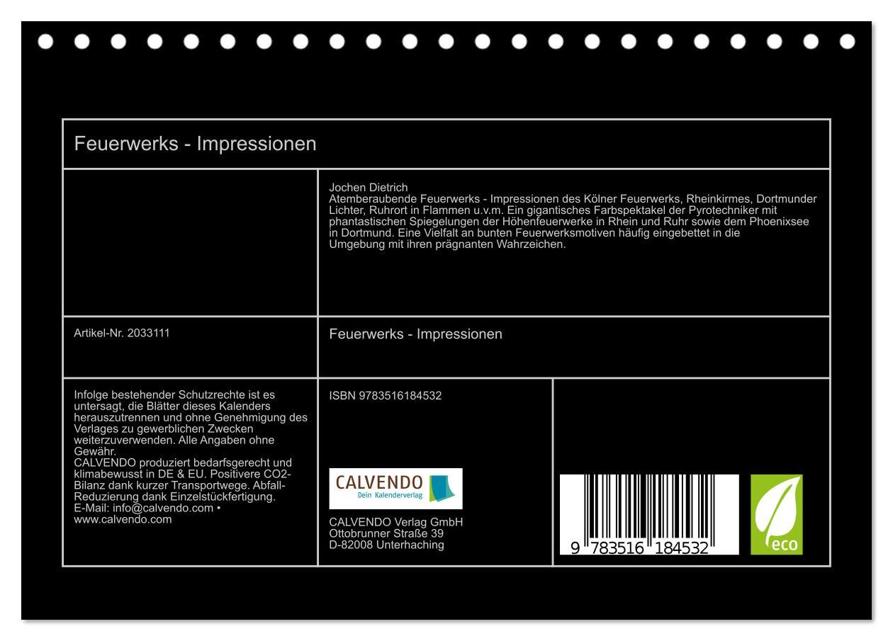 Beispielinhalt (Bild) Feuerwerks - Impressionen (Tischkalender 2026 DIN A5 quer), CALVENDO Monatskalender