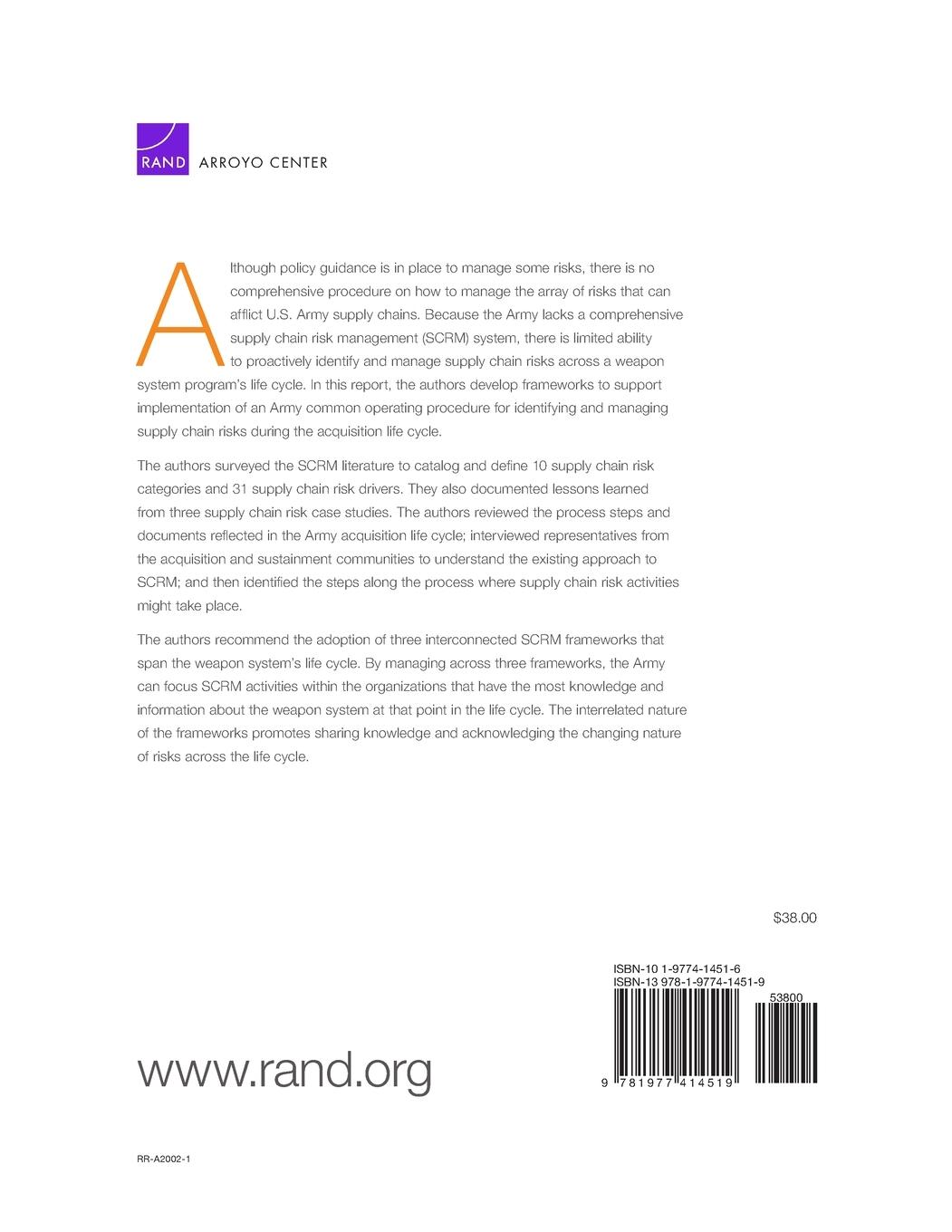 Rückseitencover Frameworks for a Common Operating Procedure for Supply Chain Risk Management Over the Acquisition Life Cycle