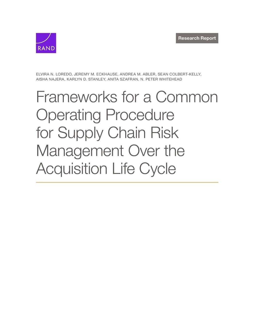 Vorderes Coverbild Frameworks for a Common Operating Procedure for Supply Chain Risk Management Over the Acquisition Life Cycle