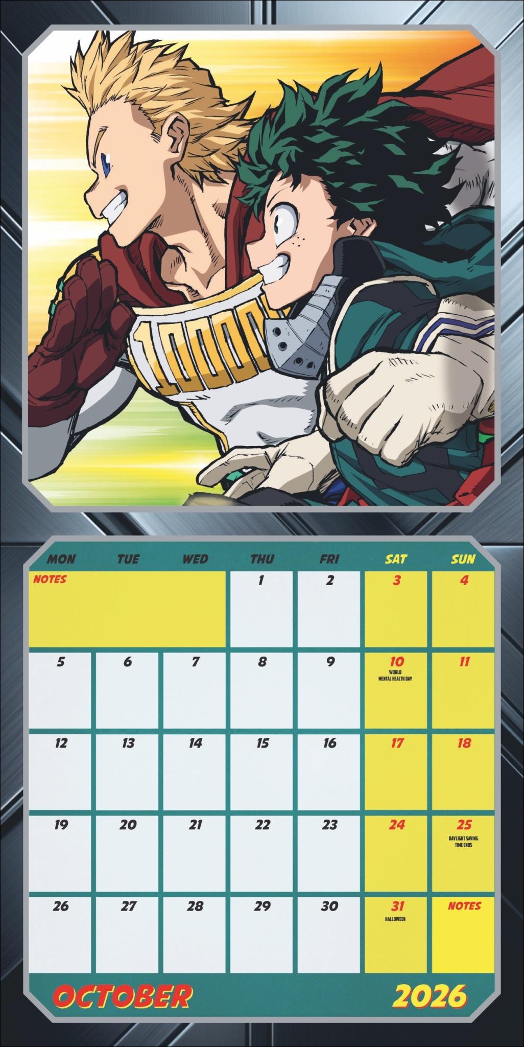 Beispielinhalt (Bild) My Hero Academia Broschurkalender 2026
