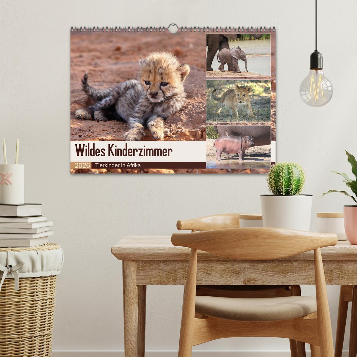 Beispielinhalt (Bild) Wildes Kinderzimmer - Tierkinder in Afrika (Wandkalender 2026 DIN A3 quer), CALVENDO Monatskalender