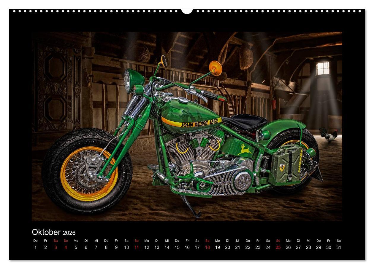 Beispielinhalt (Bild) Motorrad-Träume - Chopper und Custombikes (hochwertiger Premium Wandkalender 2026 DIN A2 quer), Kunstdruck in Hochglanz