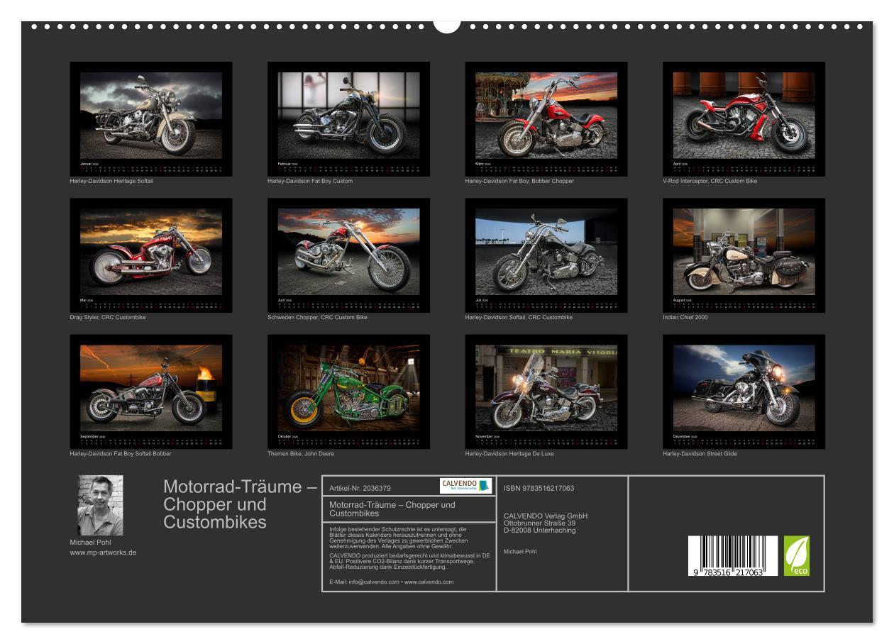 Beispielinhalt (Bild) Motorrad-Träume - Chopper und Custombikes (hochwertiger Premium Wandkalender 2026 DIN A2 quer), Kunstdruck in Hochglanz