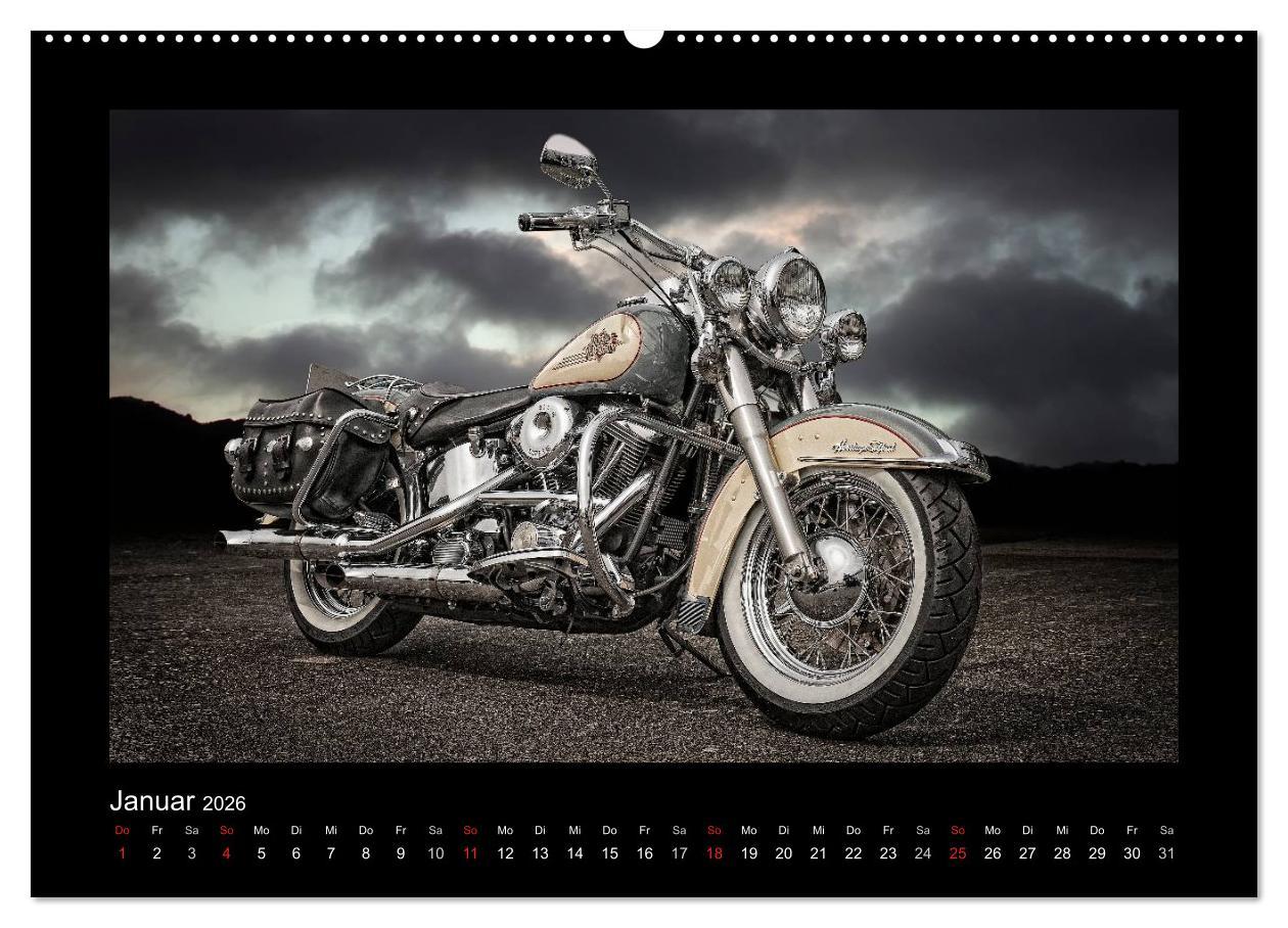 Beispielinhalt (Bild) Motorrad-Träume - Chopper und Custombikes (hochwertiger Premium Wandkalender 2026 DIN A2 quer), Kunstdruck in Hochglanz