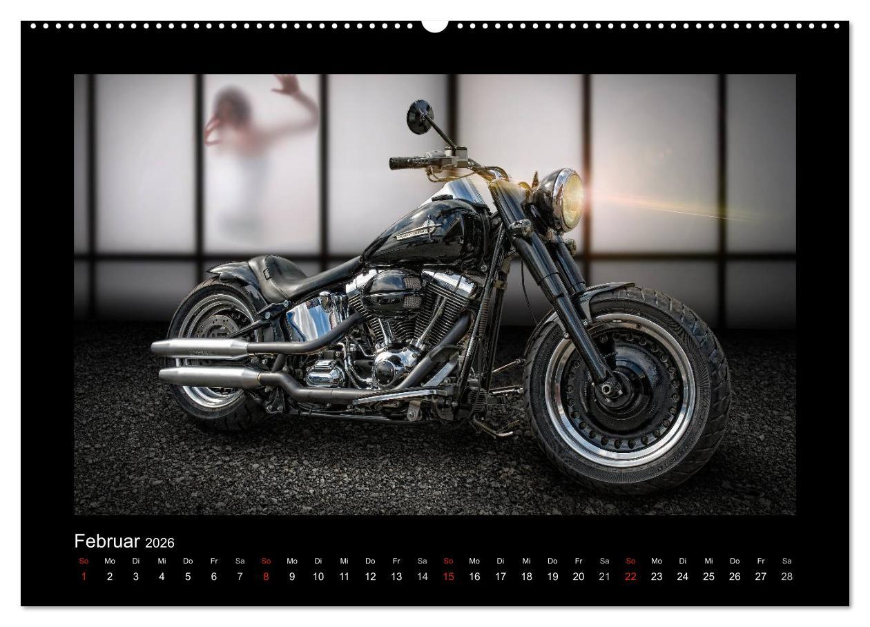 Beispielinhalt (Bild) Motorrad-Träume - Chopper und Custombikes (hochwertiger Premium Wandkalender 2026 DIN A2 quer), Kunstdruck in Hochglanz