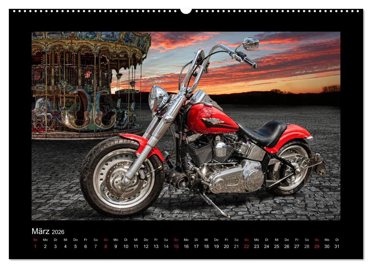 Beispielinhalt (Bild) Motorrad-Träume - Chopper und Custombikes (hochwertiger Premium Wandkalender 2026 DIN A2 quer), Kunstdruck in Hochglanz