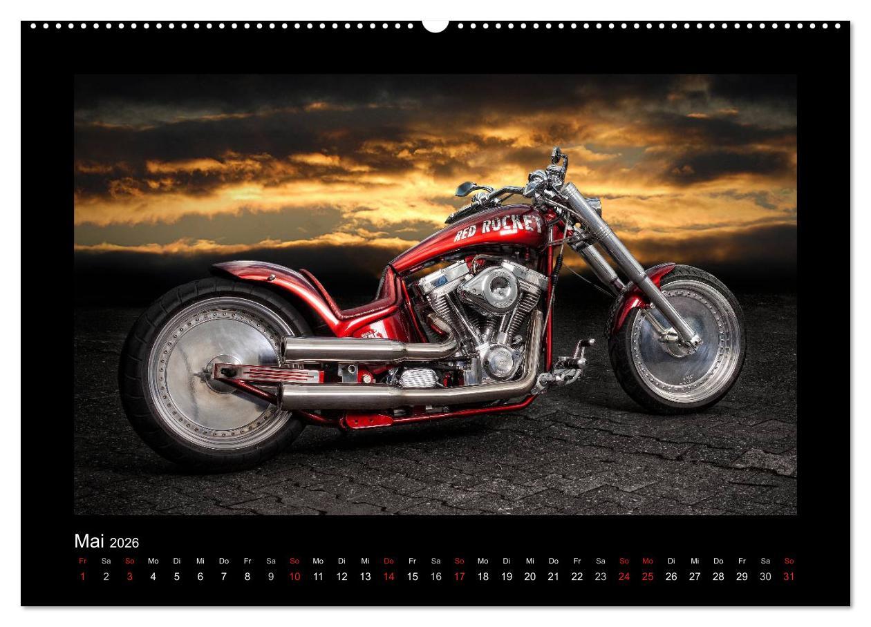 Beispielinhalt (Bild) Motorrad-Träume - Chopper und Custombikes (hochwertiger Premium Wandkalender 2026 DIN A2 quer), Kunstdruck in Hochglanz