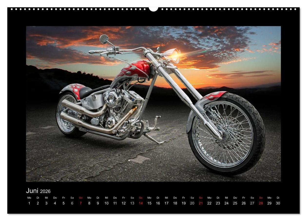 Beispielinhalt (Bild) Motorrad-Träume - Chopper und Custombikes (hochwertiger Premium Wandkalender 2026 DIN A2 quer), Kunstdruck in Hochglanz