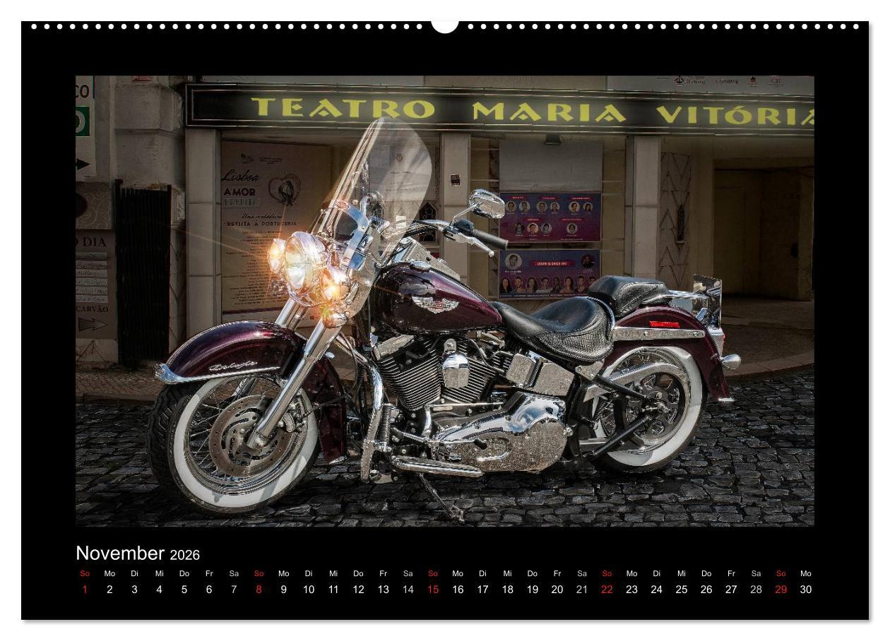 Beispielinhalt (Bild) Motorrad-Träume - Chopper und Custombikes (hochwertiger Premium Wandkalender 2026 DIN A2 quer), Kunstdruck in Hochglanz