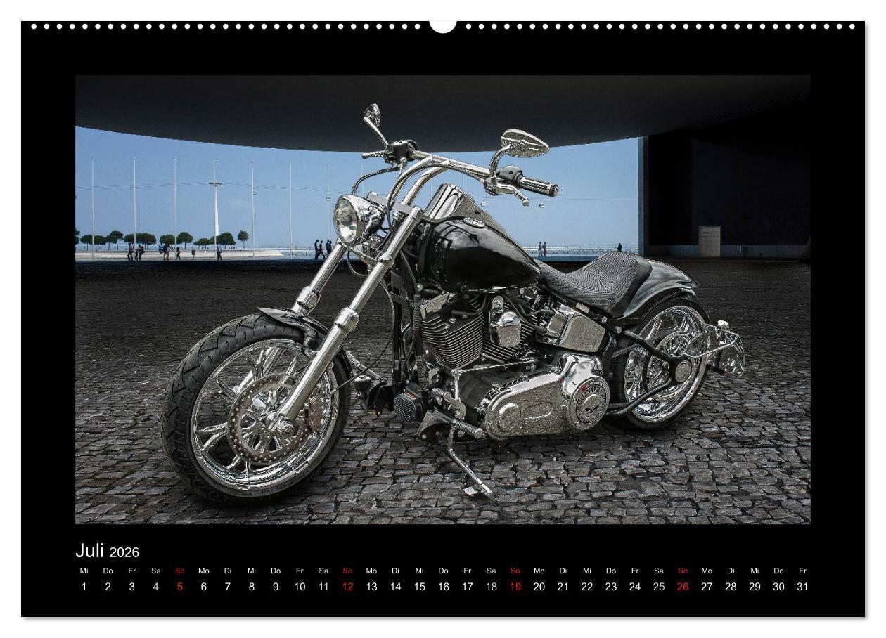 Beispielinhalt (Bild) Motorrad-Träume - Chopper und Custombikes (hochwertiger Premium Wandkalender 2026 DIN A2 quer), Kunstdruck in Hochglanz