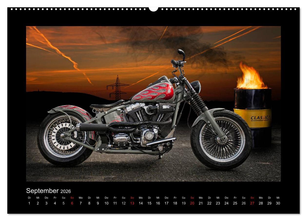 Beispielinhalt (Bild) Motorrad-Träume - Chopper und Custombikes (hochwertiger Premium Wandkalender 2026 DIN A2 quer), Kunstdruck in Hochglanz