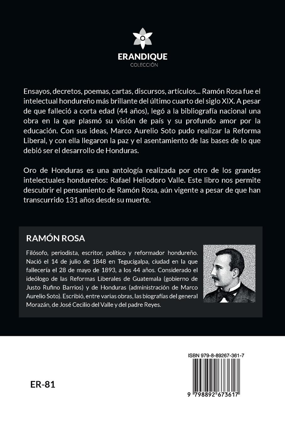 Rückseitencover Oro de Honduras (Antología de Rafael Heliodoro Valle)