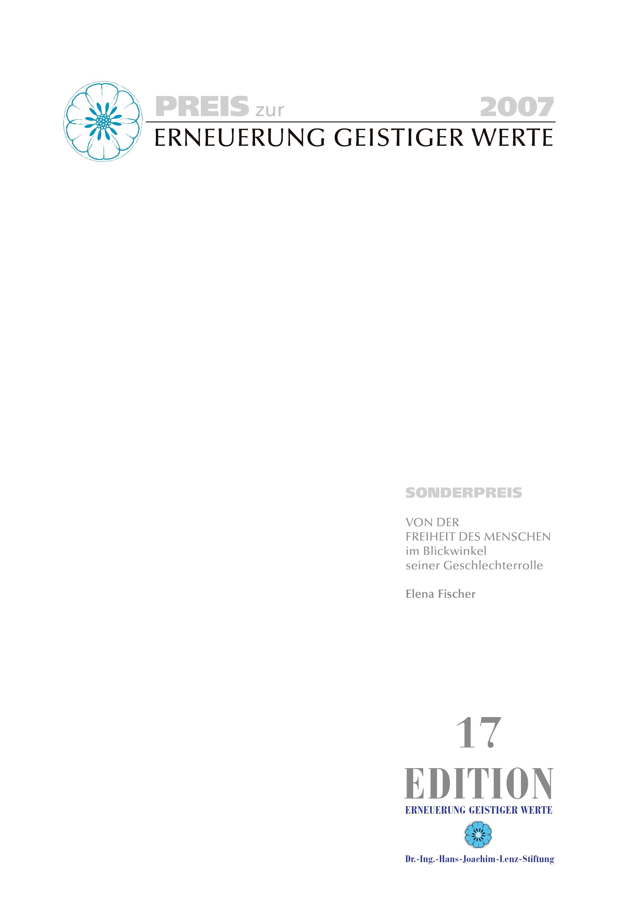 Vorderes Coverbild Sonderpreis zur Erneuerung geistiger Werte 2007