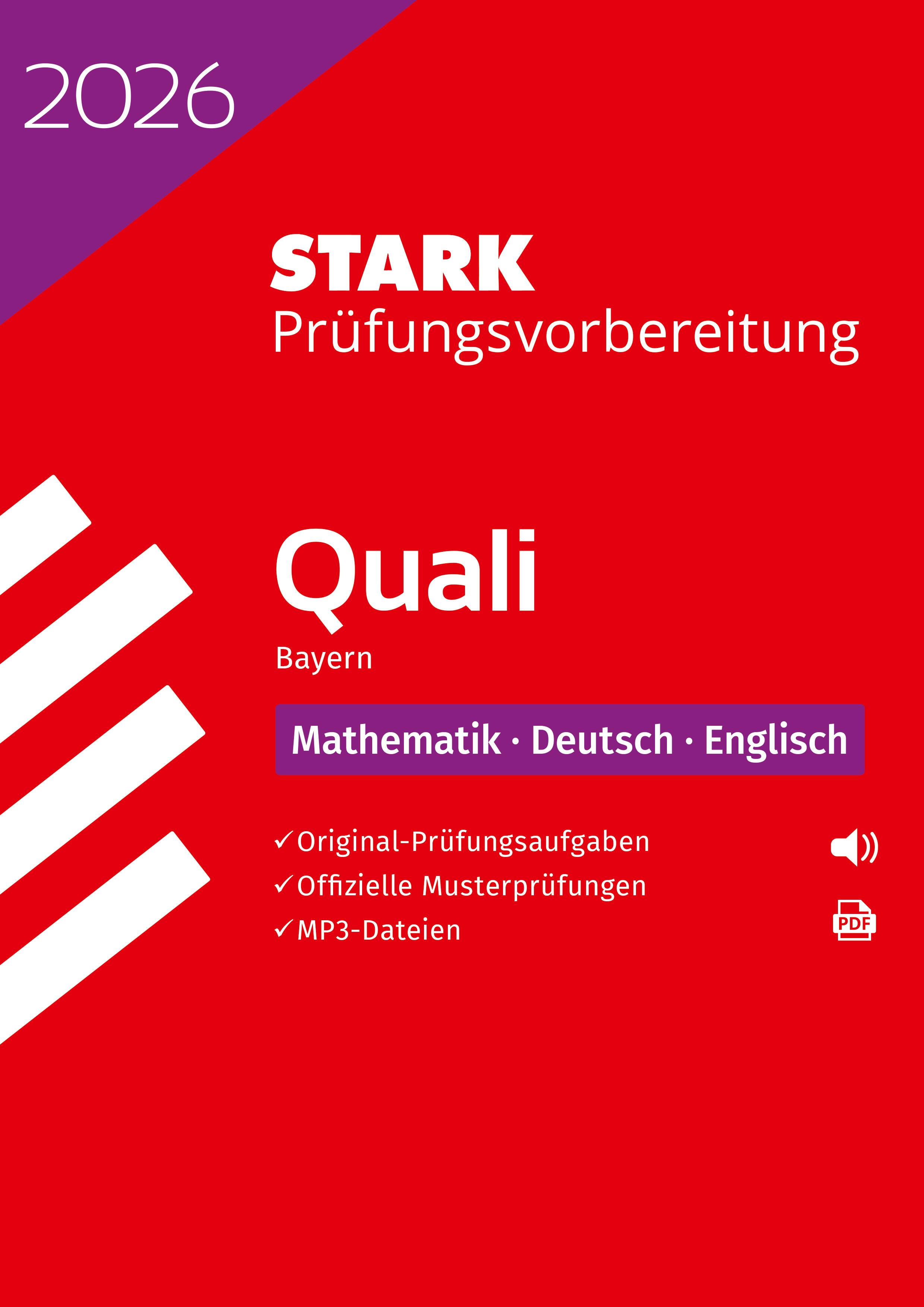 Vorderes Coverbild STARK Mathematik, Deutsch, Englisch 9. Klasse - Quali Mittelschule 2026 Bayern - Prüfungsvorbereitung
