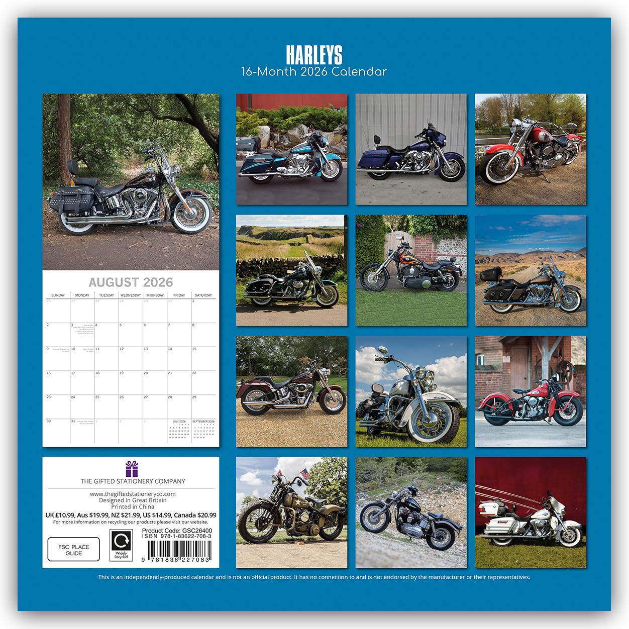 Rückseitencover Harleys - Harley Davidson 2026 - 16-Monatskalender