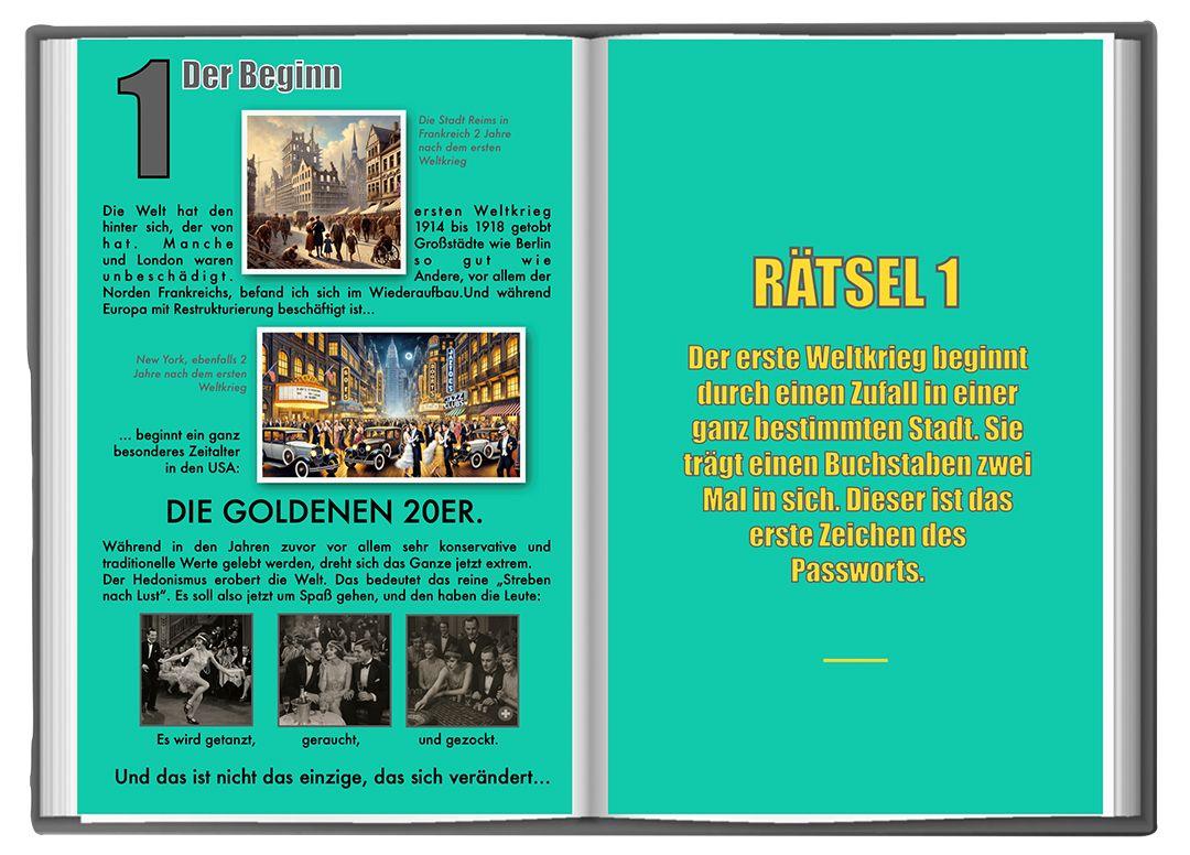 Beispielinhalt (Bild) Wissen mit Johnny: Der Adventskalender. Die goldene Zeit von Bonnie und Clyde.