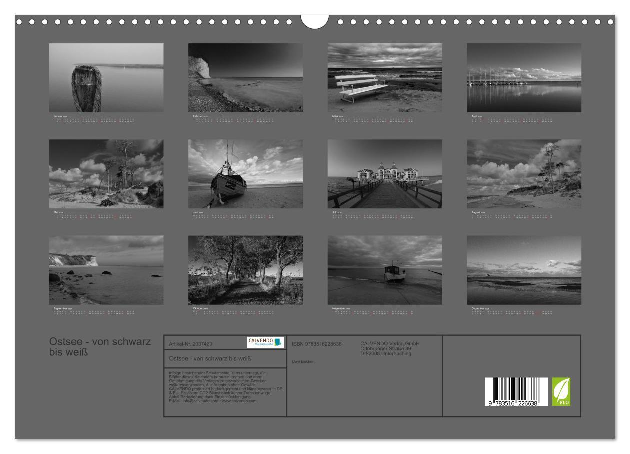 Beispielinhalt (Bild) Ostsee - von schwarz bis weiß (Wandkalender 2026 DIN A3 quer), CALVENDO Monatskalender