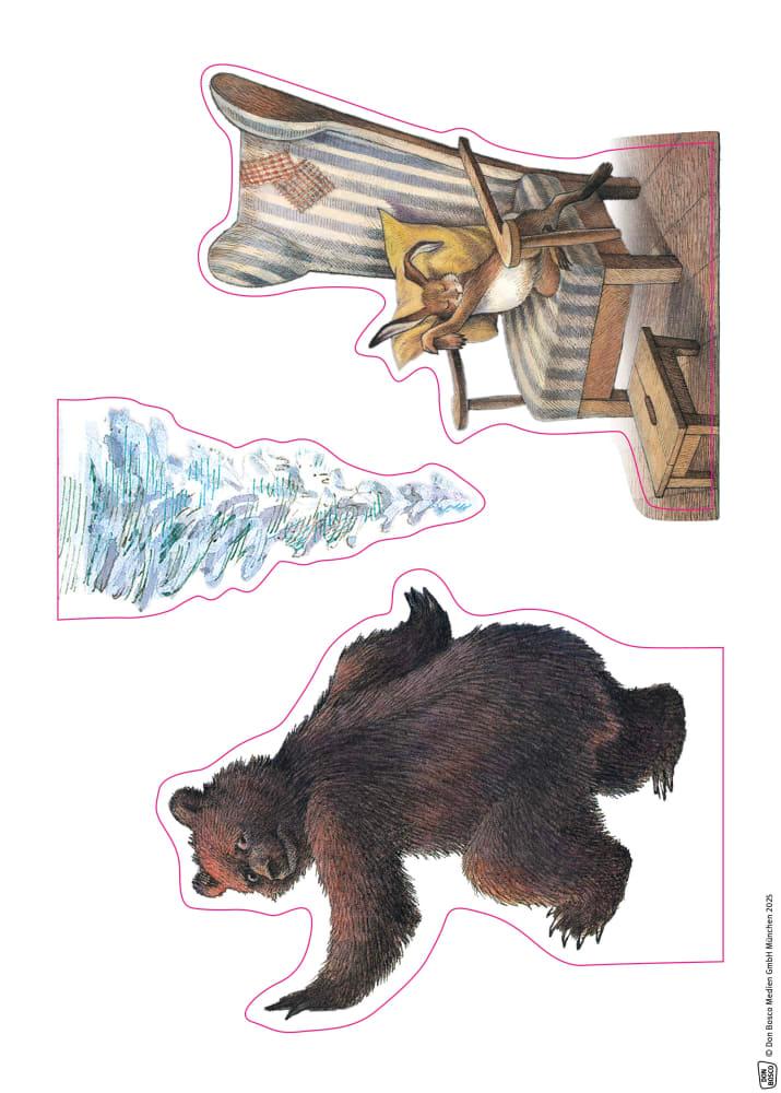 Beispielinhalt (Bild) Es klopft bei Wanja in der Nacht. Erzählschienen-Figurenset