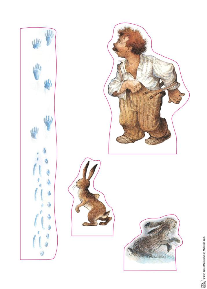 Beispielinhalt (Bild) Es klopft bei Wanja in der Nacht. Erzählschienen-Figurenset