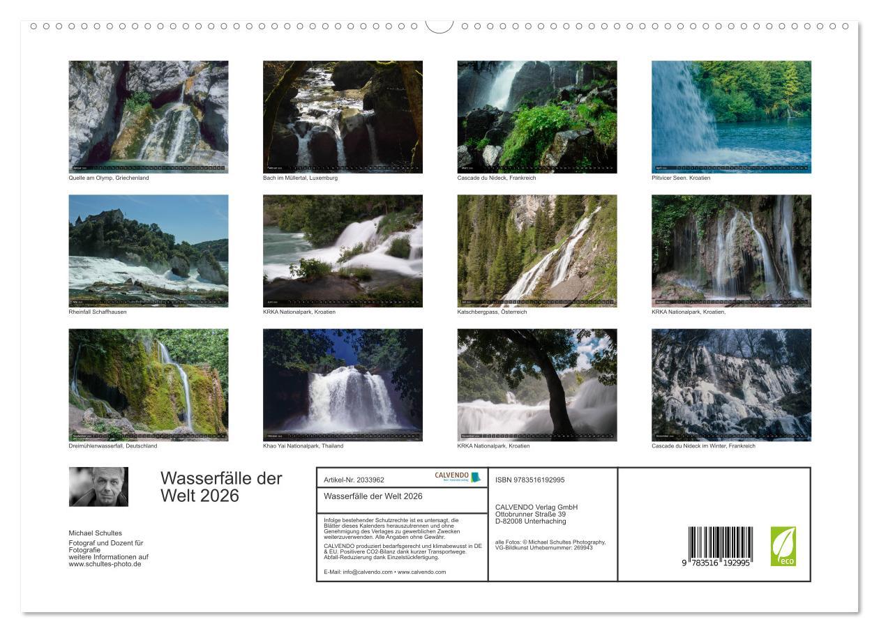 Beispielinhalt (Bild) Wasserfälle der Welt 2026 (hochwertiger Premium Wandkalender 2026 DIN A2 quer), Kunstdruck in Hochglanz