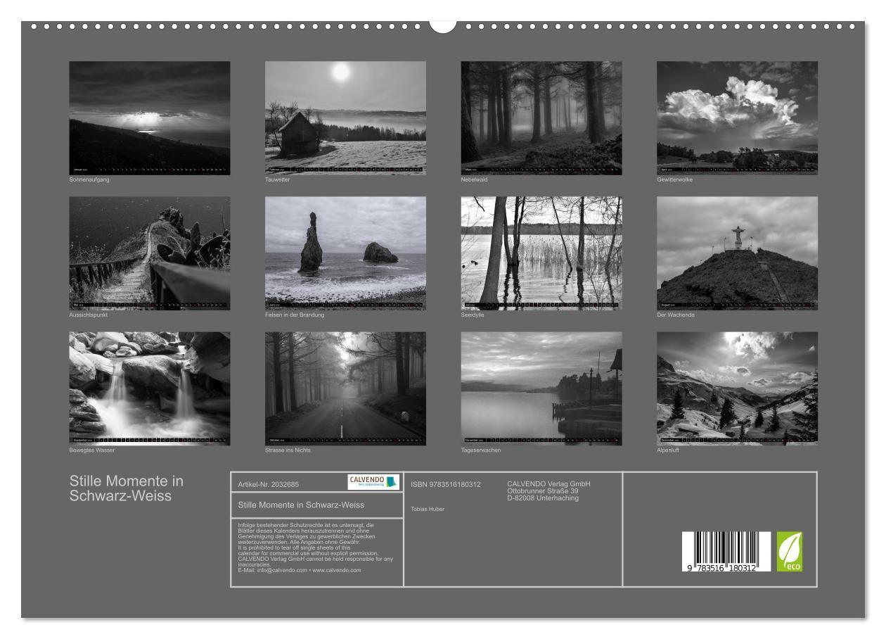 Beispielinhalt (Bild) Stille Momente in Schwarz-Weiss (hochwertiger Premium Wandkalender 2026 DIN A2 quer), Kunstdruck in Hochglanz