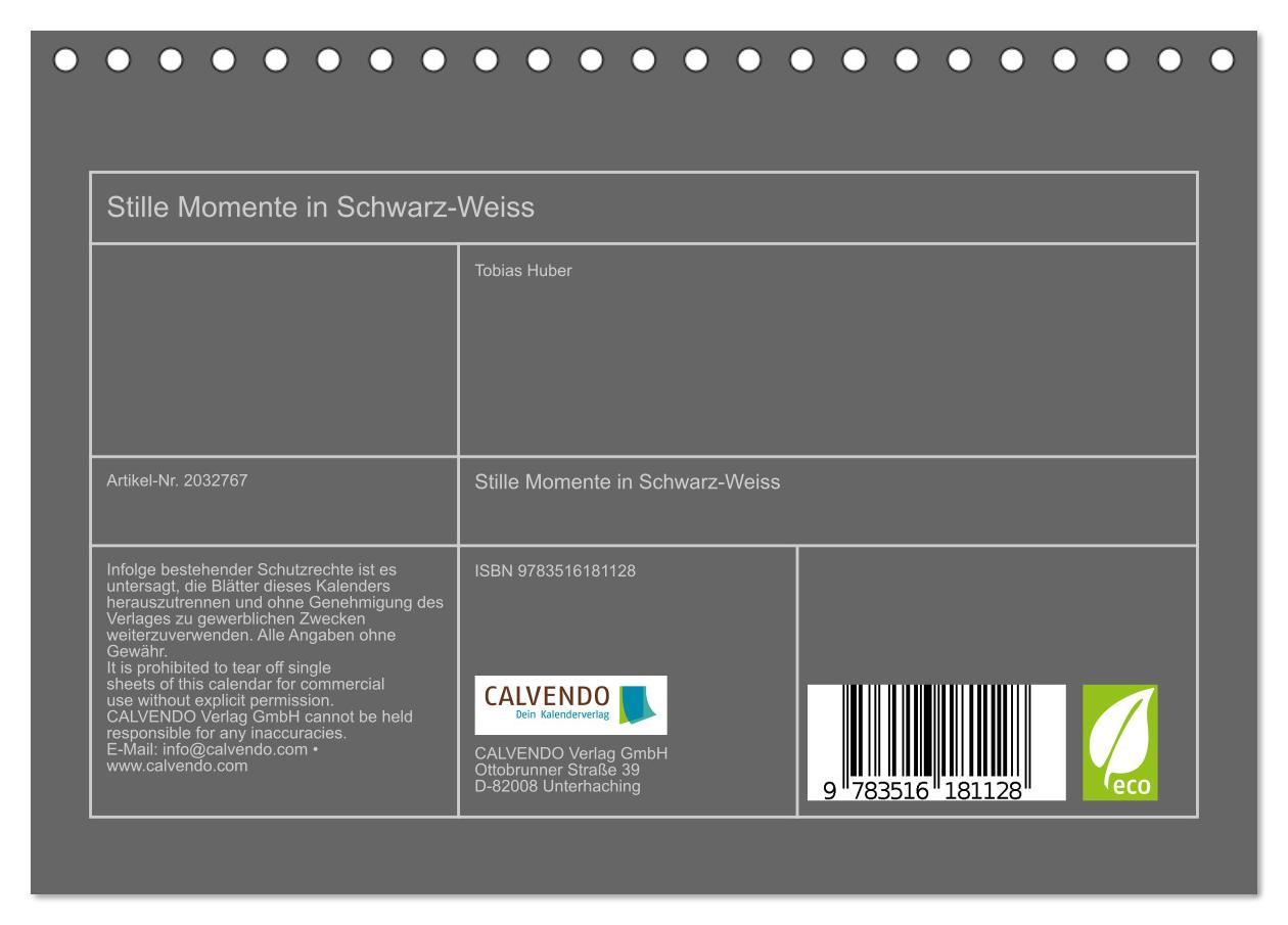 Beispielinhalt (Bild) Stille Momente in Schwarz-Weiss (Tischkalender 2026 DIN A5 quer), CALVENDO Monatskalender
