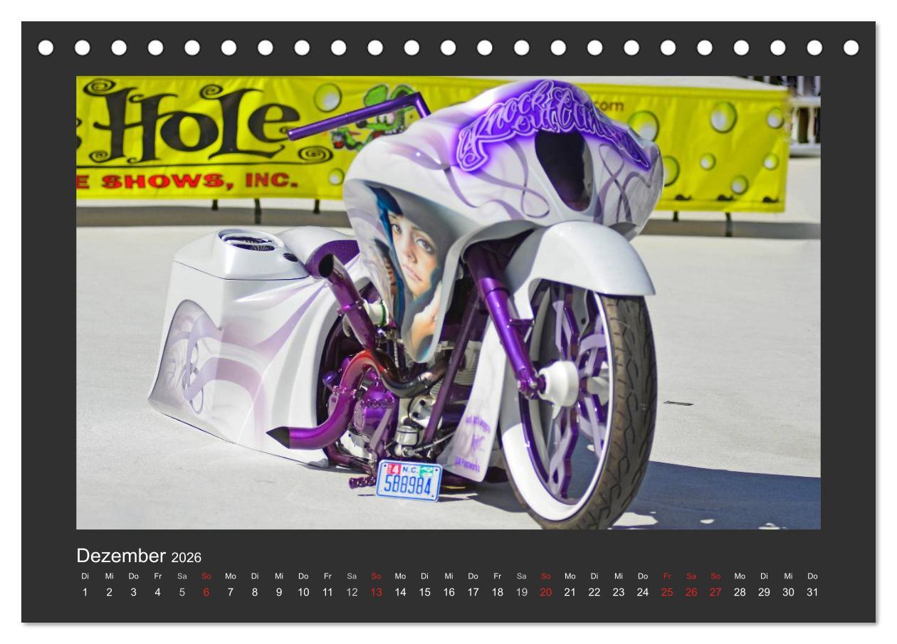 Beispielinhalt (Bild) BEST OF HARLEY-DAVIDSON BAGGER-STYLE (Tischkalender 2026 DIN A5 quer), CALVENDO Monatskalender