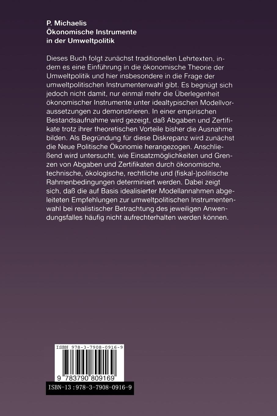 Rückseitencover Ökonomische Instrumente in der Umweltpolitik