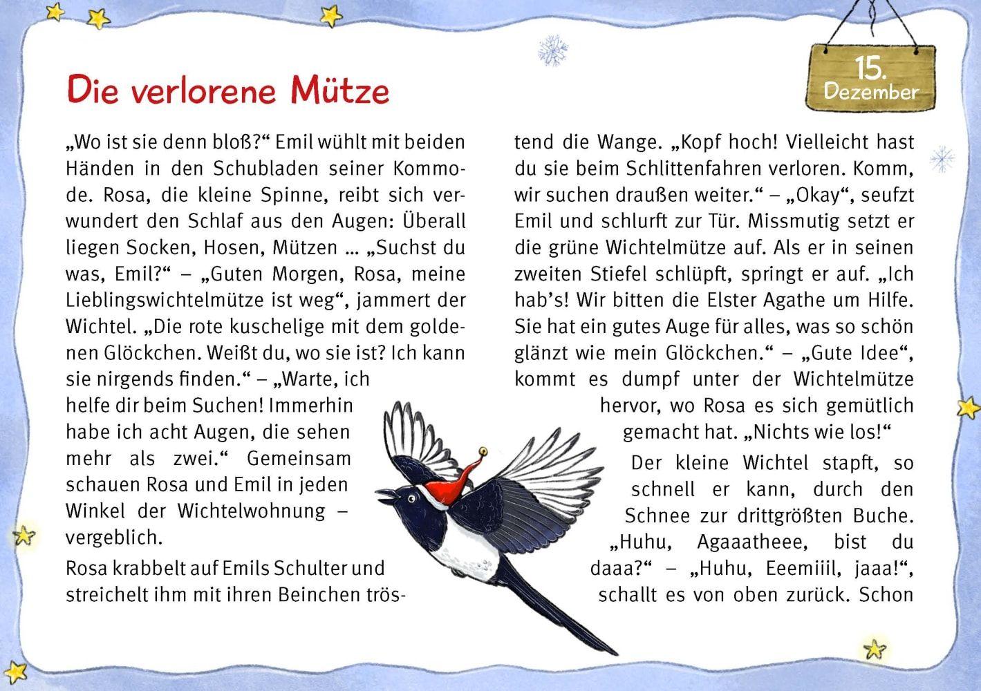 Beispielinhalt (Bild) Wichtel Emil und die Waldtiere. 24 Geschichten zum Vorlesen im Advent. Für Kinder von 3 bis 6