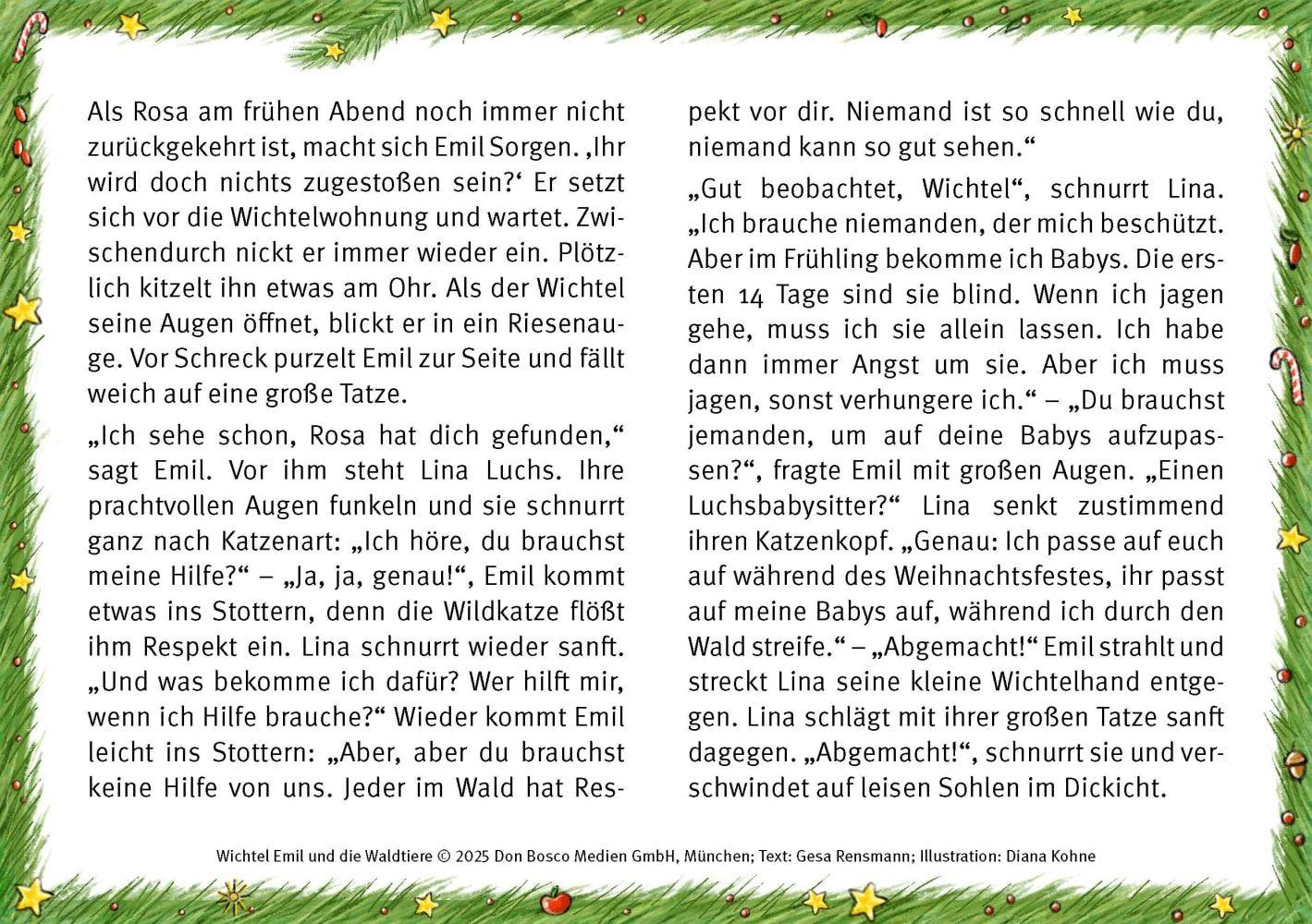 Beispielinhalt (Bild) Wichtel Emil und die Waldtiere. 24 Geschichten zum Vorlesen im Advent. Für Kinder von 3 bis 6