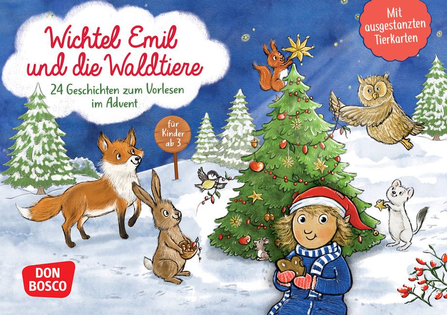 Vorderes Coverbild Wichtel Emil und die Waldtiere. 24 Geschichten zum Vorlesen im Advent. Für Kinder von 3 bis 6