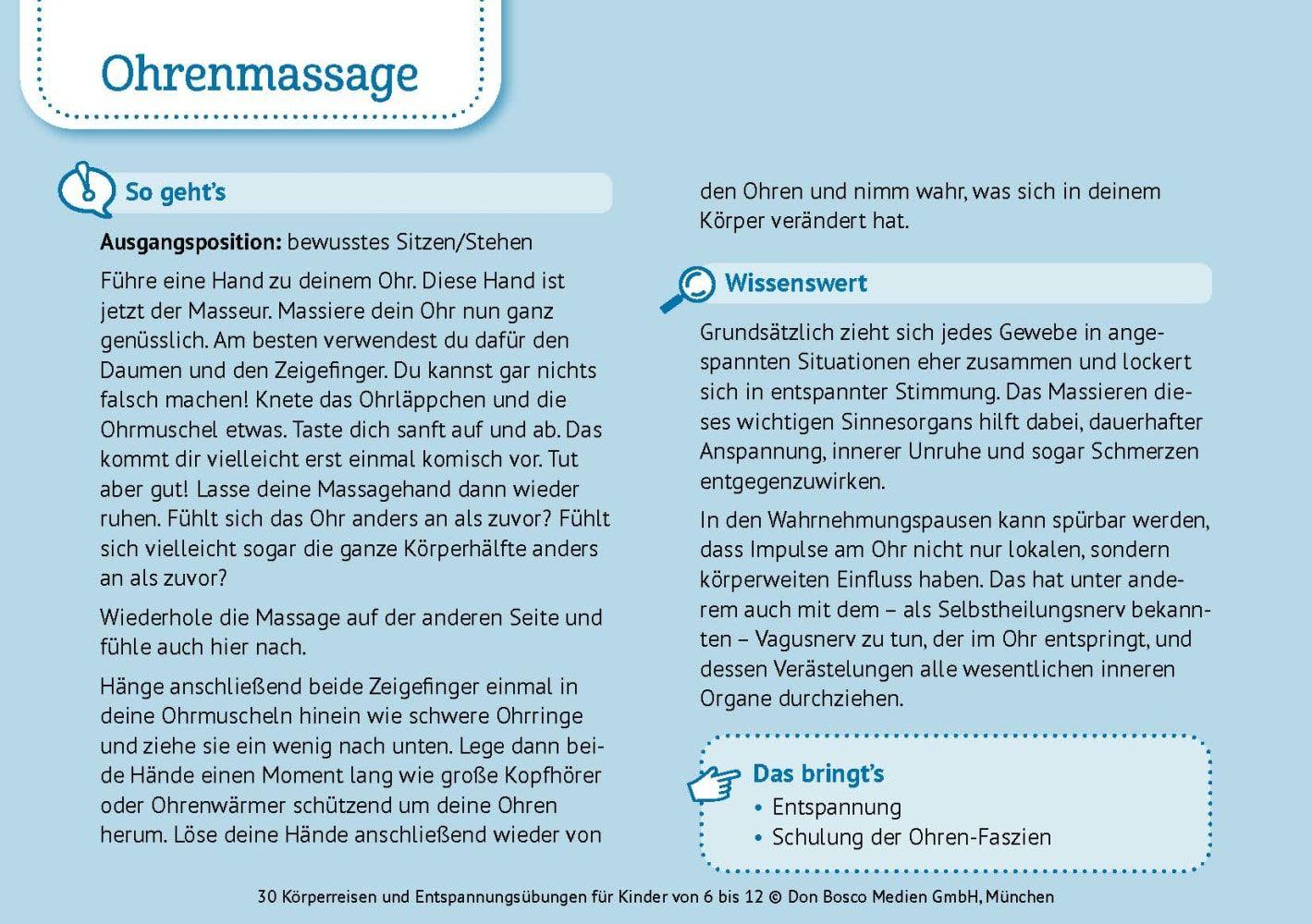 Beispielinhalt (Bild) 30 Körperreisen und Entspannungsübungen für Kinder von 6 bis 12