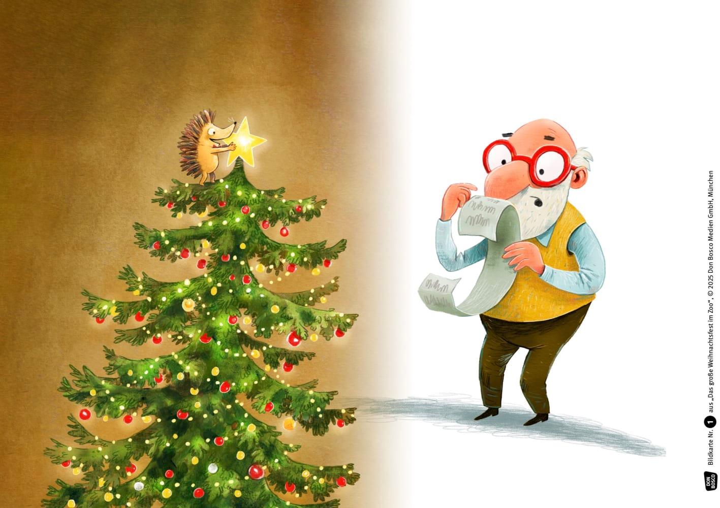 Beispielinhalt (Bild) Das große Weihnachtsfest im Zoo. Kamishibai Bildkartenset