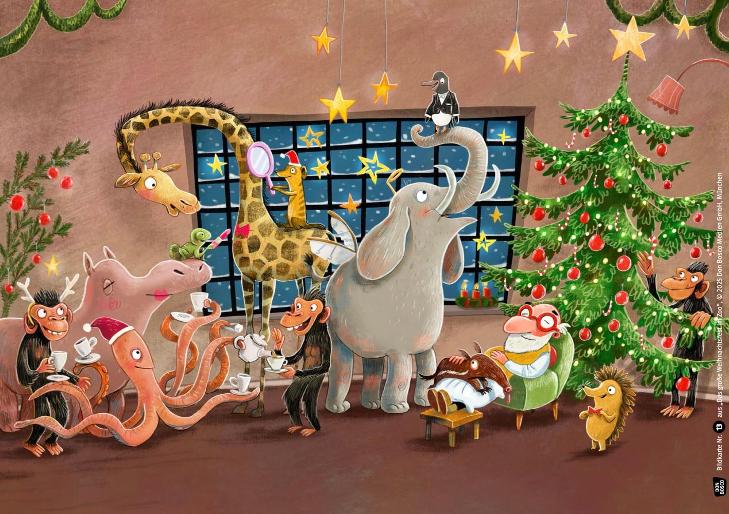 Beispielinhalt (Bild) Das große Weihnachtsfest im Zoo. Kamishibai Bildkartenset