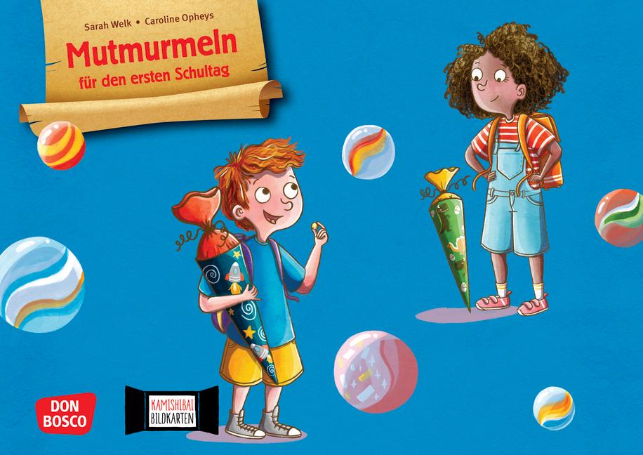 Vorderes Coverbild Mutmurmeln für den ersten Schultag. Kamishibai Bildkartenset