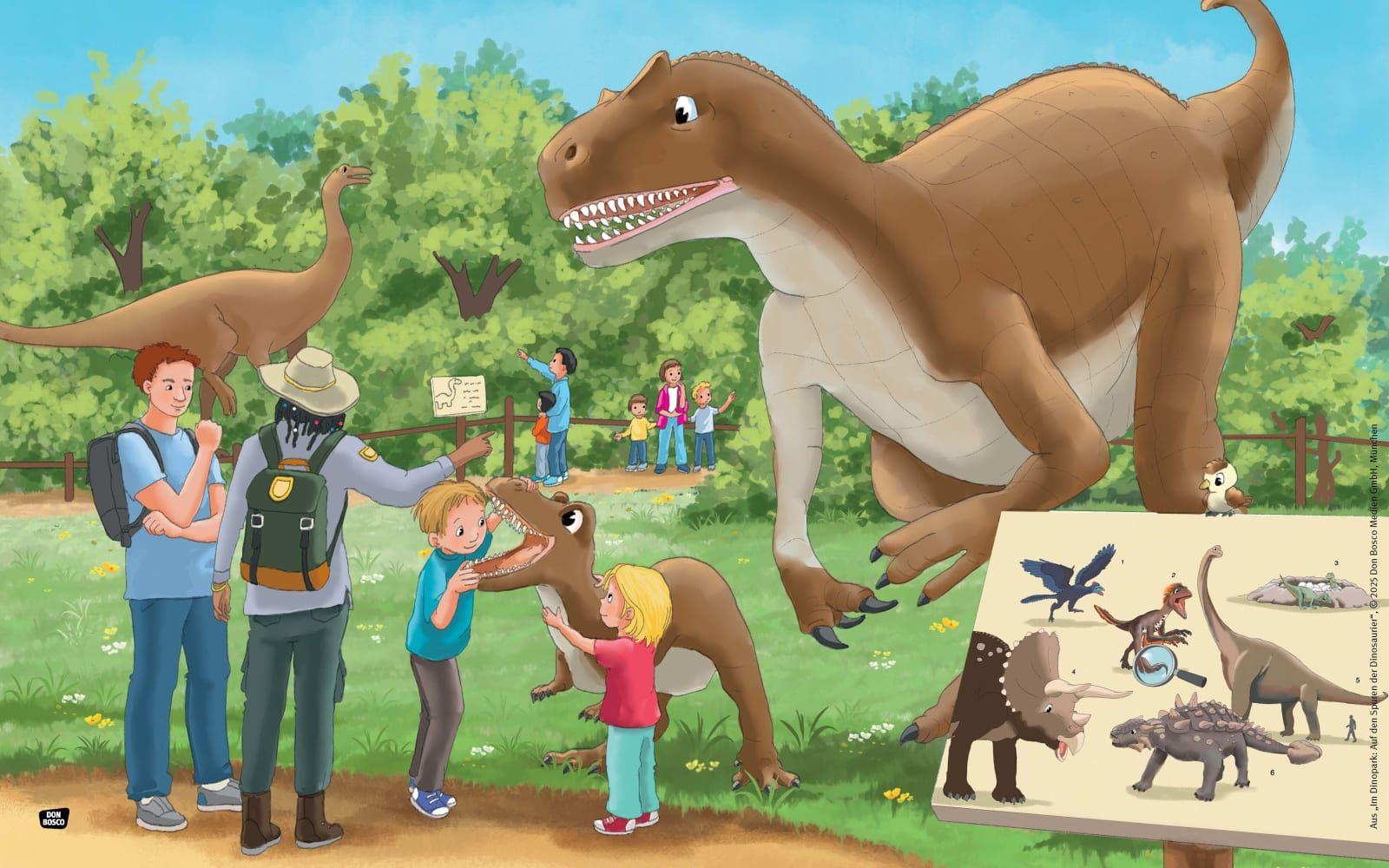 Beispielinhalt (Bild) Im Dinopark: Auf den Spuren der Dinosaurier. Kamishibai Bildkartenset
